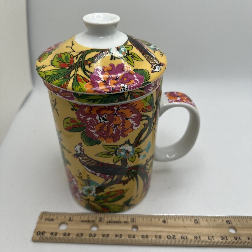 Yellow /Bird/Floral Ceramic Tea Cup Infuser
