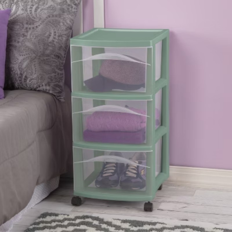 3 Drawer Medium Cart Versatile Green Outside Dimensions:14 5/8"x12 5/8" x24 1/2"