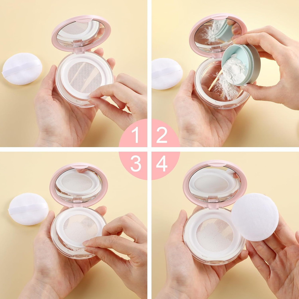 2Pcs Loose Powder Container with Puff 0.17 Oz Refillable Empty Powder Compact wi