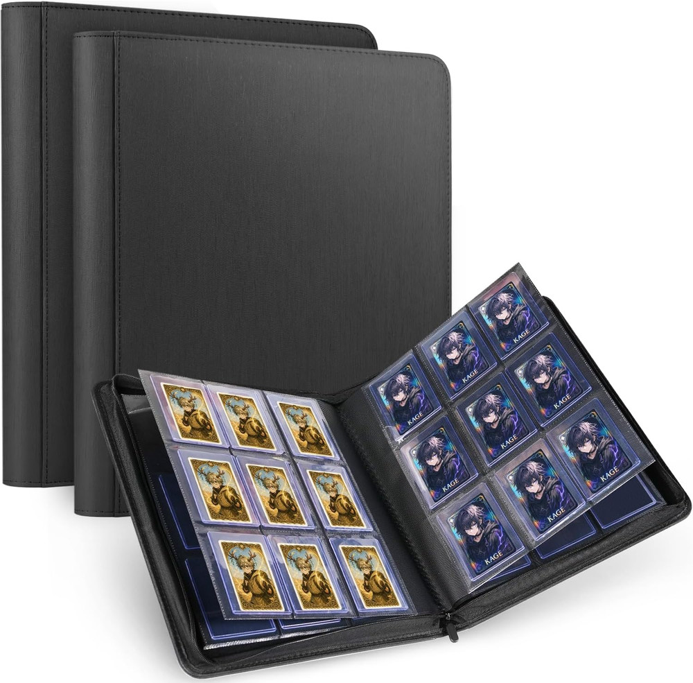 2 Pack Top Loader Binder 576 Capacity with 9-Pocket Pages, PU Leather Card Binde