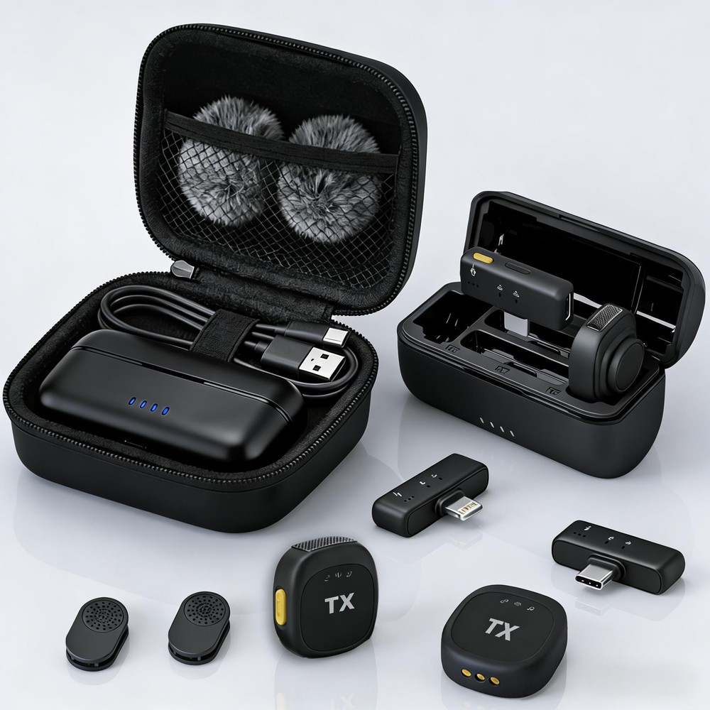 Wireless Lavalier Microphone for iPhone & Android, Clip-On Mini Mic with Char...