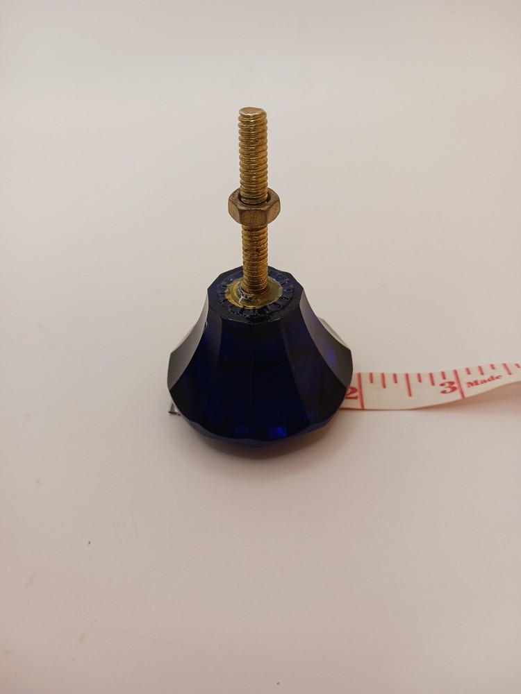2 Vintage Glass Cobalt Blue Large Knobs 2" Diameter 1.5" Tall Small Chips READ
