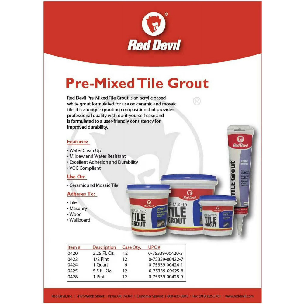 Red Devil Pre-Mixed White Tile Grout, 1 Quart Tub