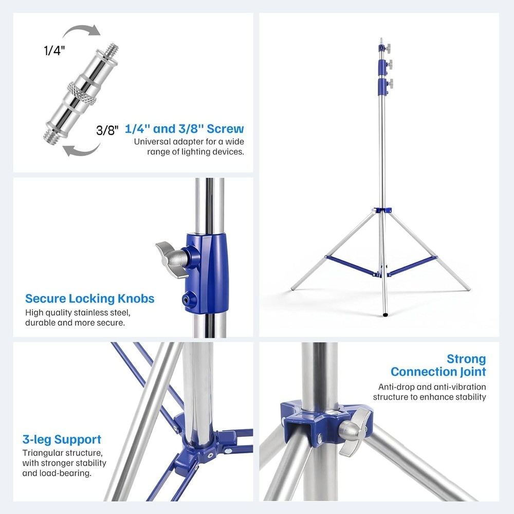2 Pack Adjustable 10.5ft Photography Light Stands Studio Tripods