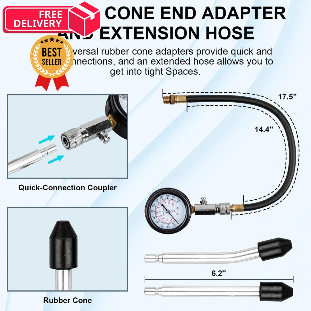 Clatoon 8pcs Petrol Engine Cylinder Compression Tester Kit, Small Engine...