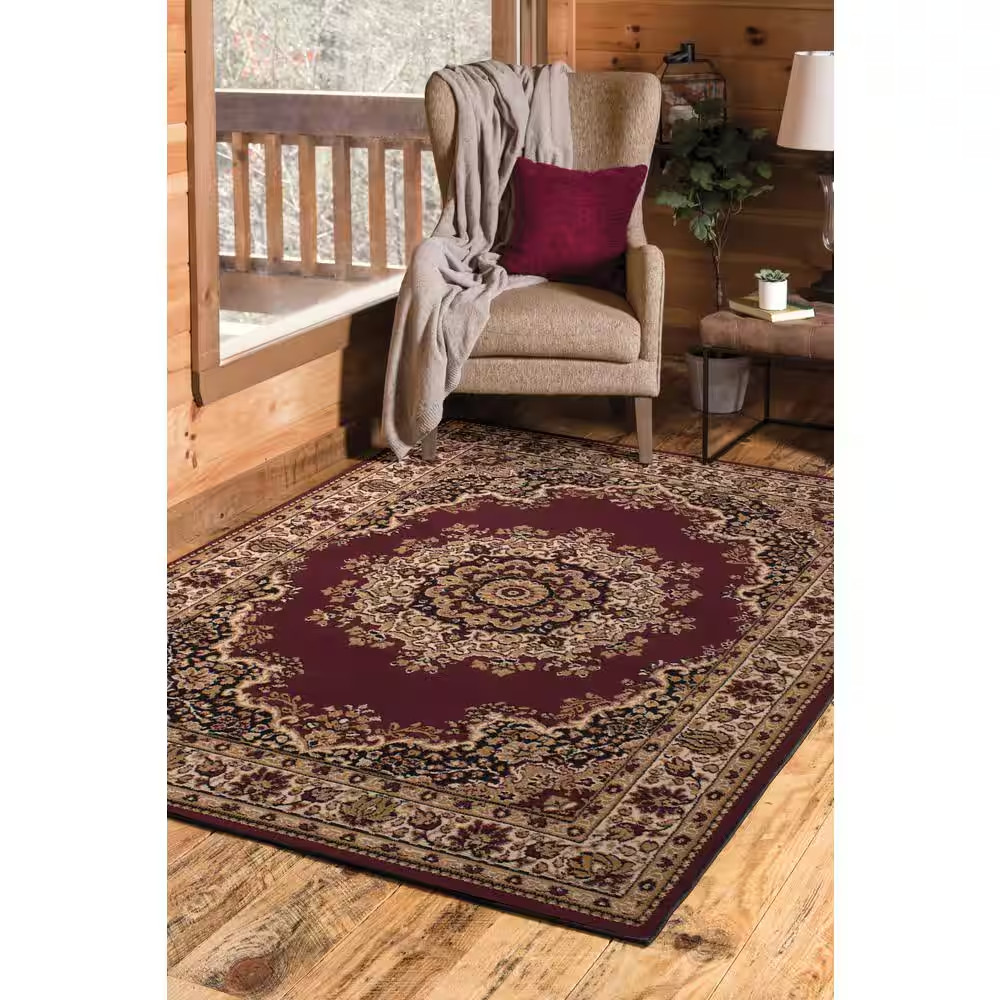 Floral Kerman Burgundy 2 Ft. X 3 Ft. Indoor Area Rug