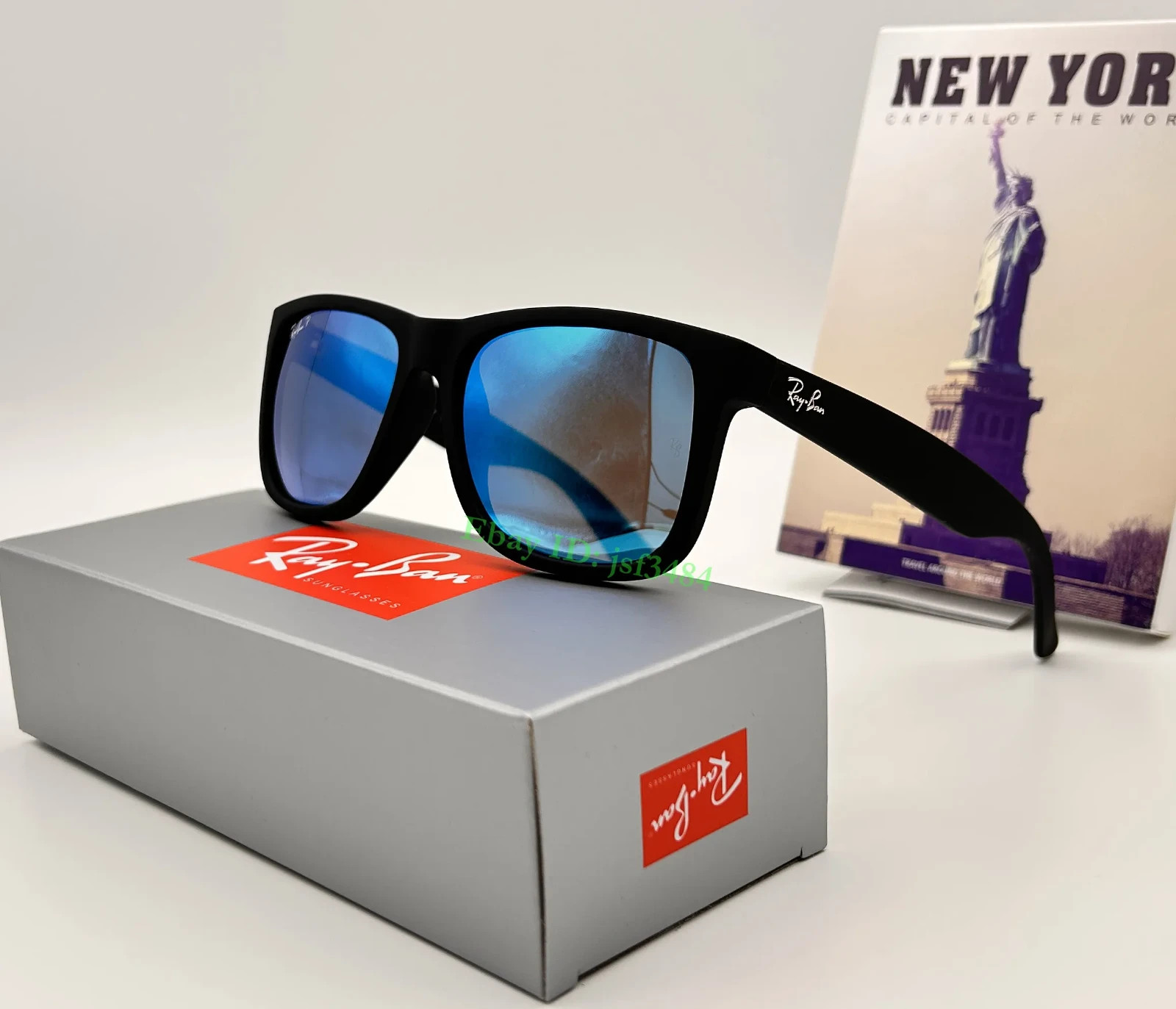 Ray-Ban RB4165 Justin Polarized Sunglasses Matte Black Blue Mirror Lens 54mm Men