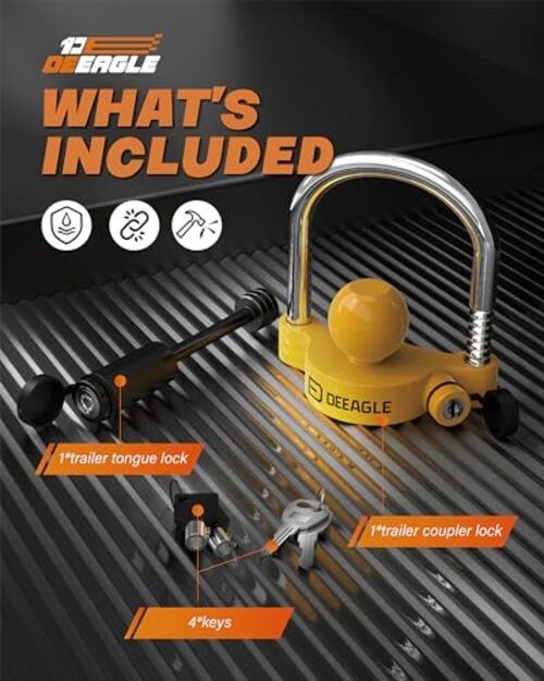 Trailer Coupler Lock, Include Universal Trailer Ball Lock, 1/4”Dia 3-1/2”