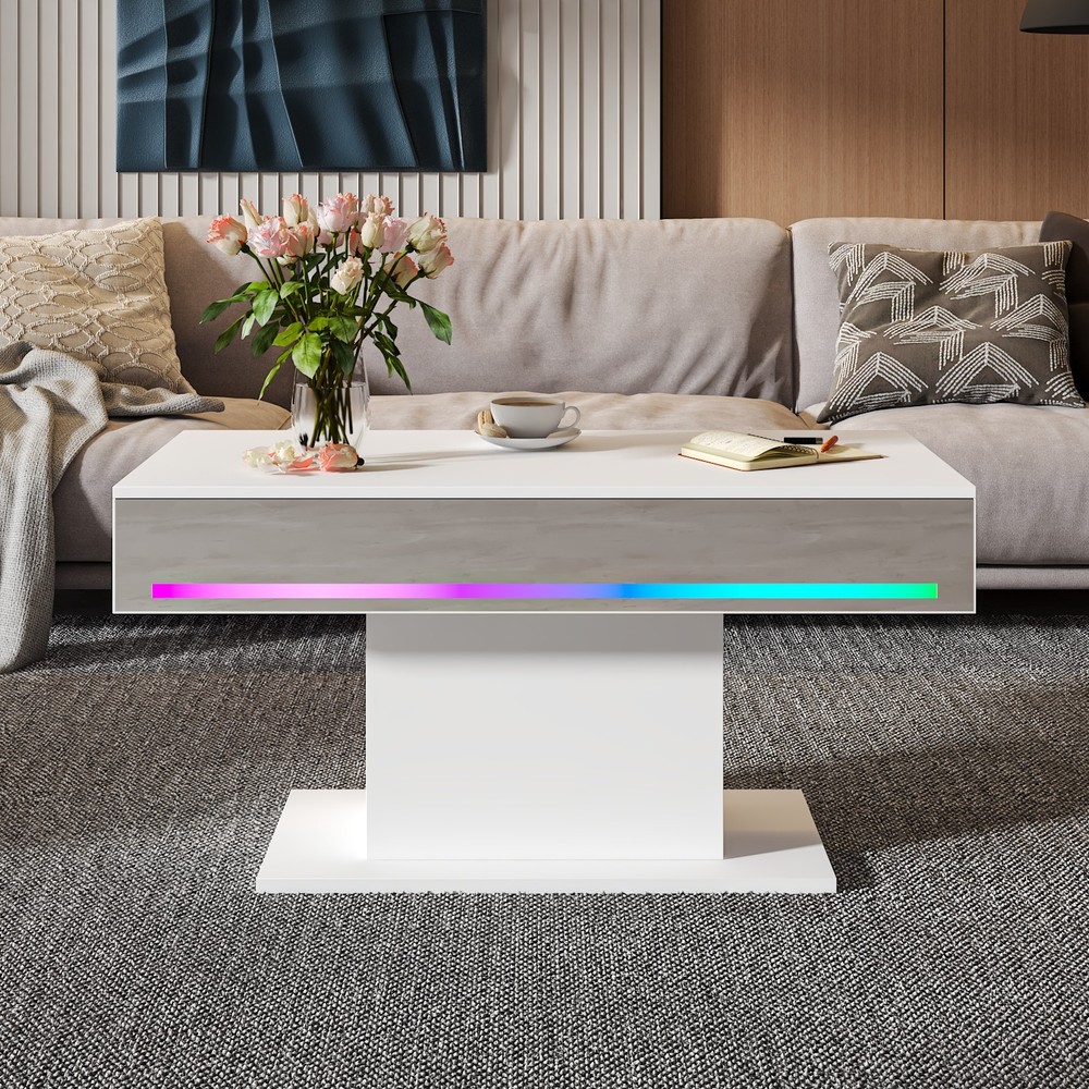 Led Coffee Table with 16 Colors LED Lights Living Room Rectangular Center Table