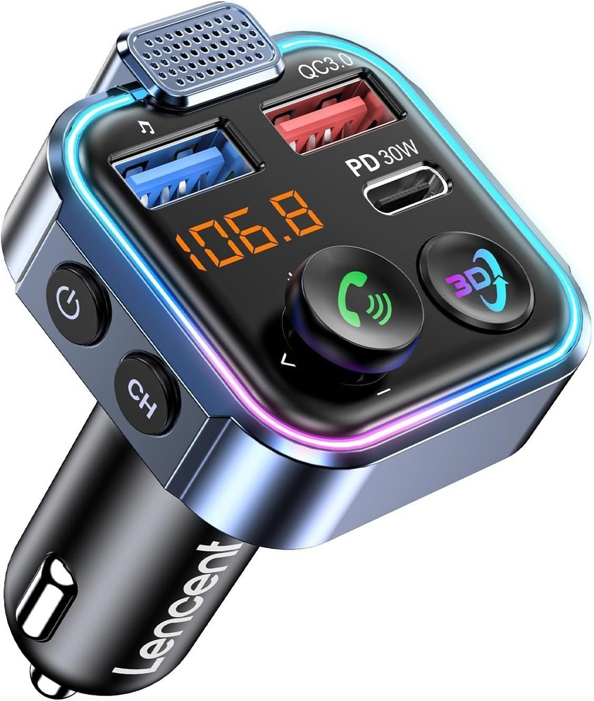 Car Audio Receiver: Bluetooth 5.3 FM Transmitter with PD 30W/QC 18W Fast Charger