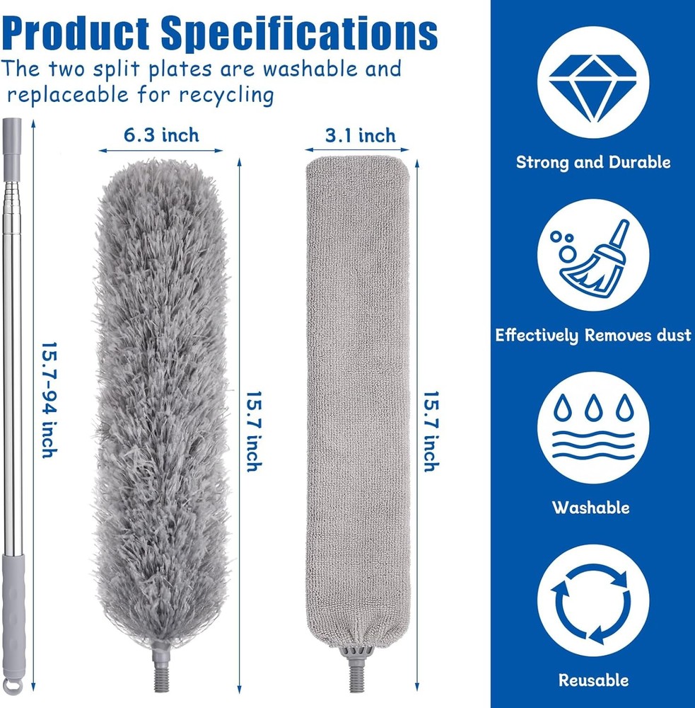 Feather Duster Set (4 Pieces), 30-100 inch Microfiber Retractable Gap Duster for