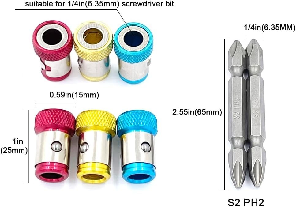 6-Piece Magnetic Screw Ring Set with 2 S2 Alloy PH2 Bits for Enhanced Efficiency