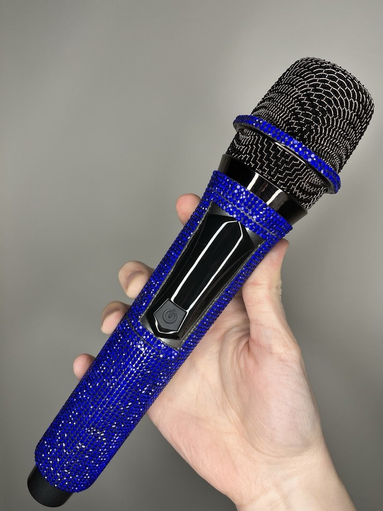 Blue Rhinestone Wireless Karaoke Microphone + Receiver System - Rechargeable