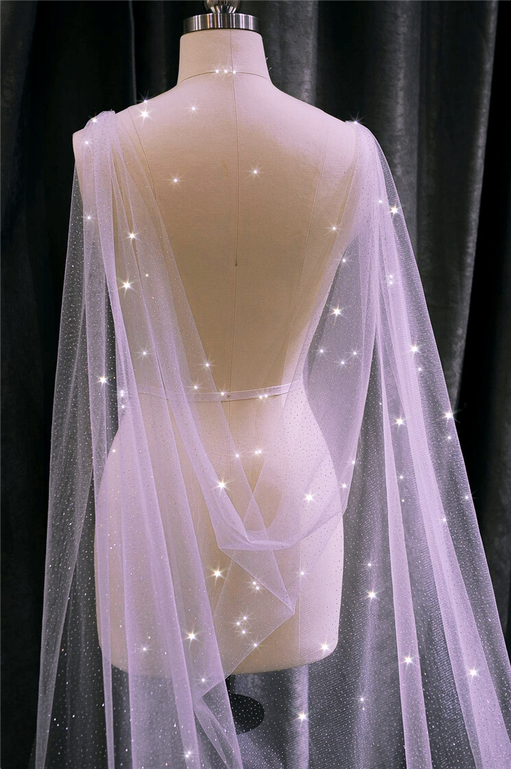 Sparkly Bridal Shoulder Cape Veils Wedding Cloak Black Ivory for Brides Starry