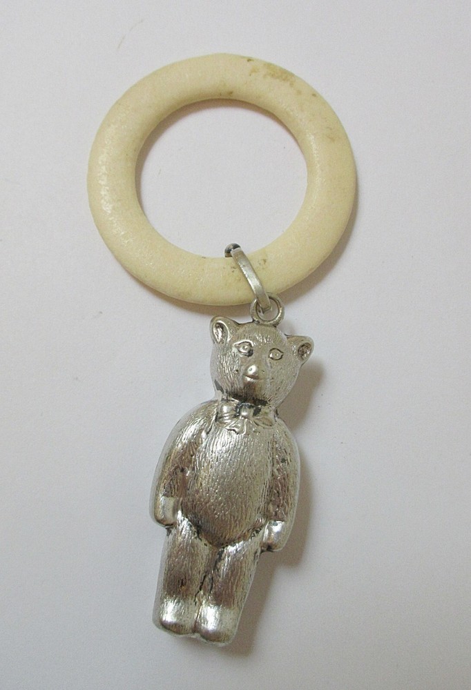Antique Rattle Teething Ring Teddy Bear
