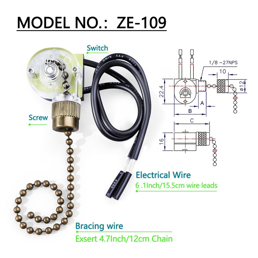 Dotlite 2Pack Ceiling Fan Light Pull Switch Zing Ear ZE-109, Bronze 2 ZE 109