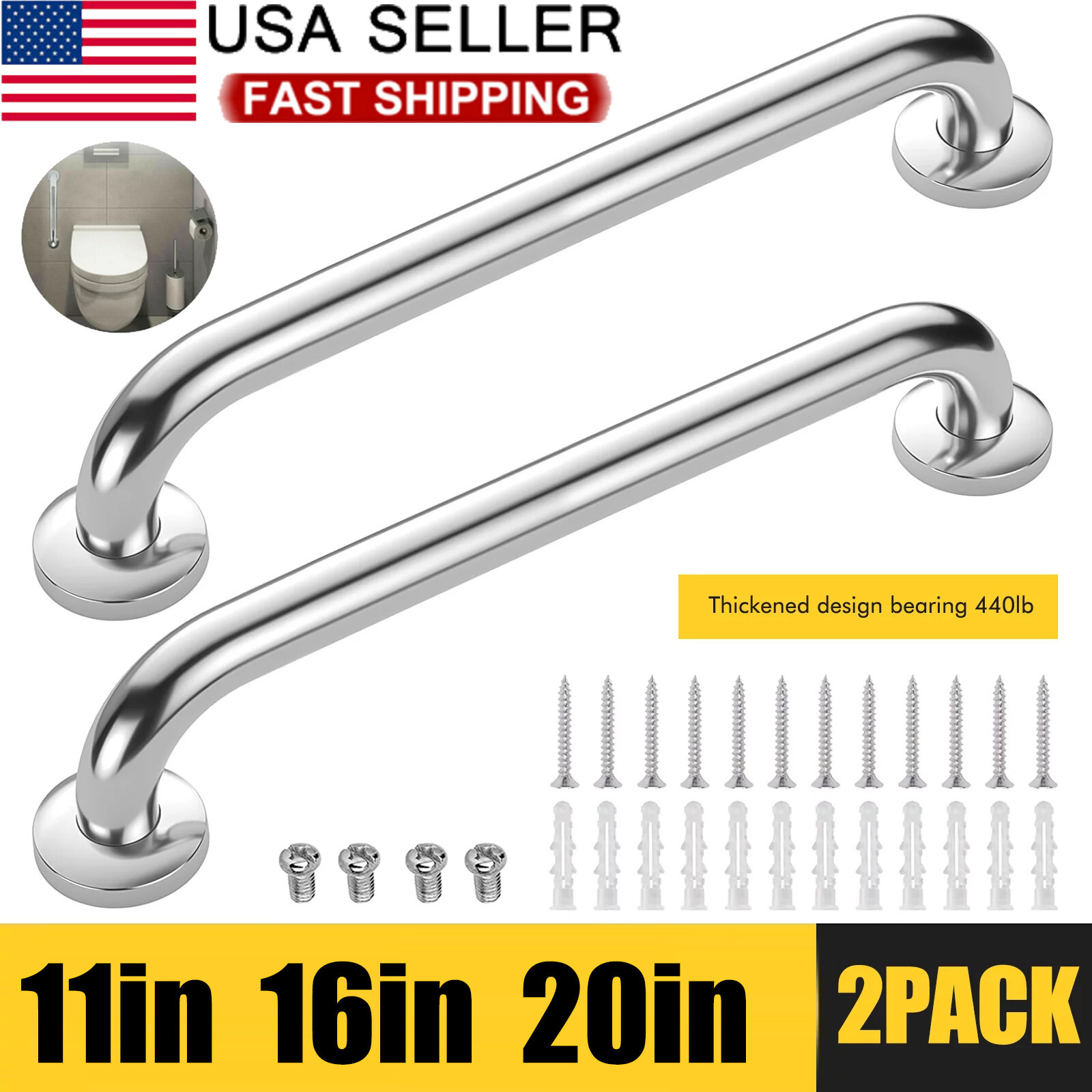2 Pack Stainless Steel Shower Grab Bar Bathroom Safety Shower Handle for Elderly