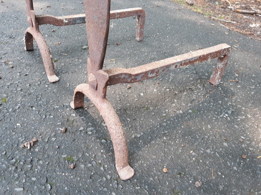 Pair Antique Wrought Iron Duck Form Andirons
