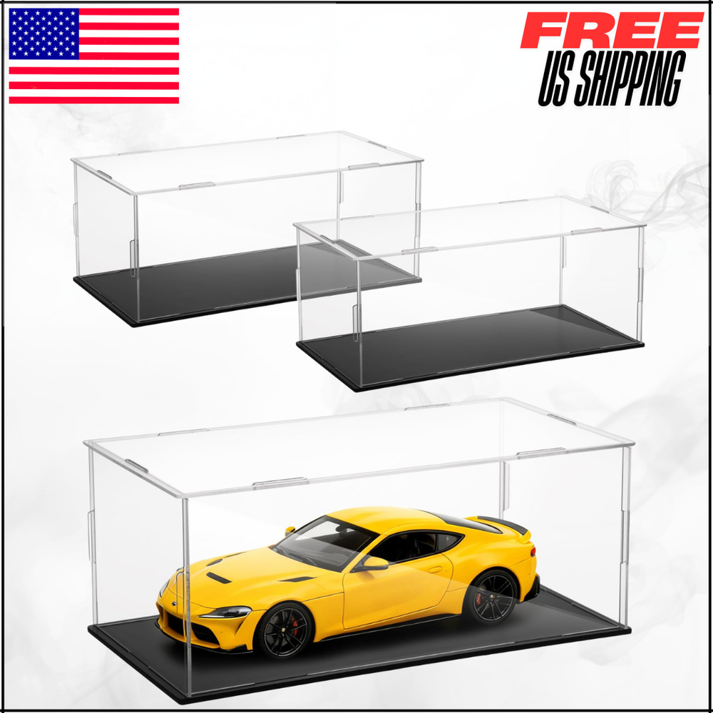 Acrylic Model Car Display Case W/ Plastic Base Storage Box 3PC 1:24 Scale