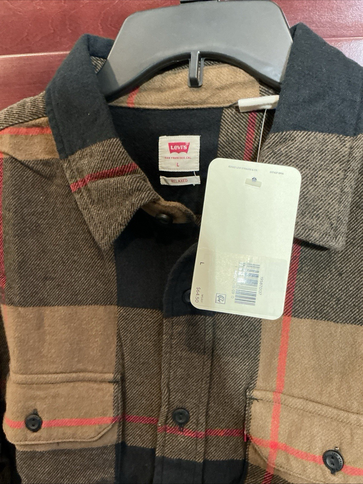 Levi's The Worker Men's Flannel Shirt Brown Black Plaid Relaxed Fit