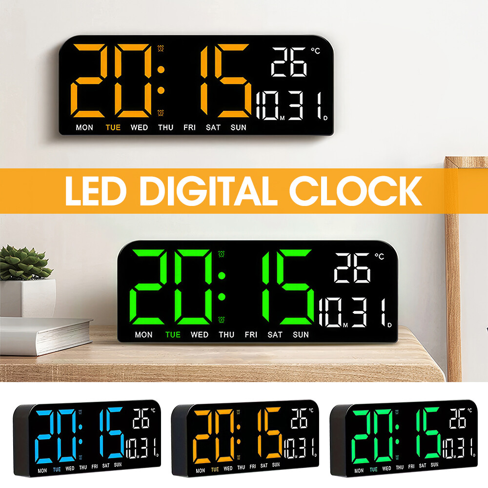 10" Digital LED Desk Alarm Clock Large LCD Display Wall Clock Temperature Date
