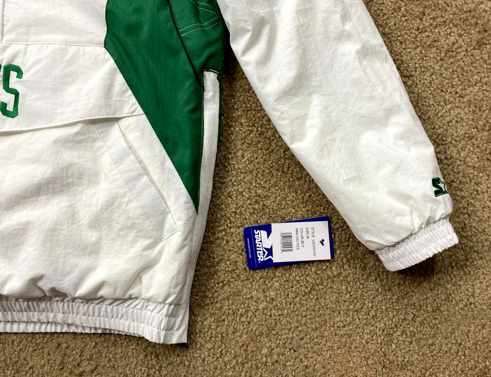 Celtics Jacket Boston Starter Hooded Half Zip Pullover WHITE 3X 4X 5X 6X