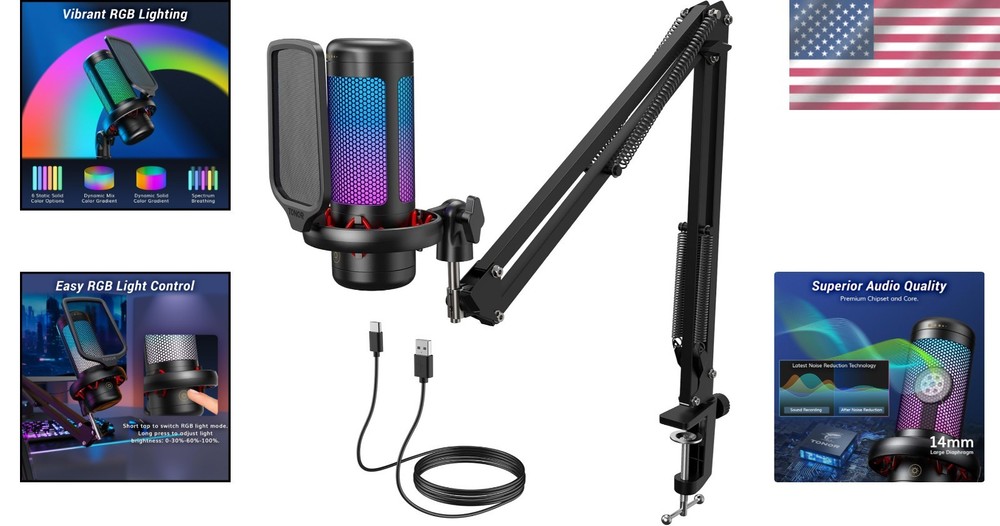 RGB Gaming Microphone Set with Boom Arm