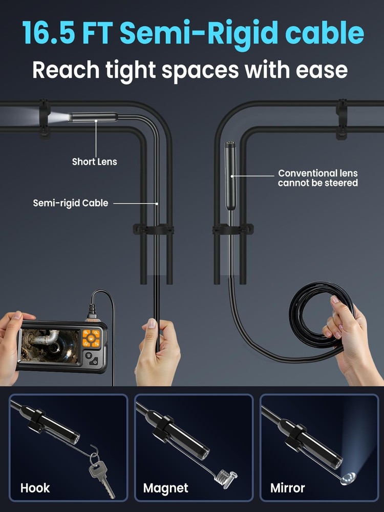 Vorth Endoscope Camera with Light, 4.3" IPS Screen 1080P Borescope with 8 LED...