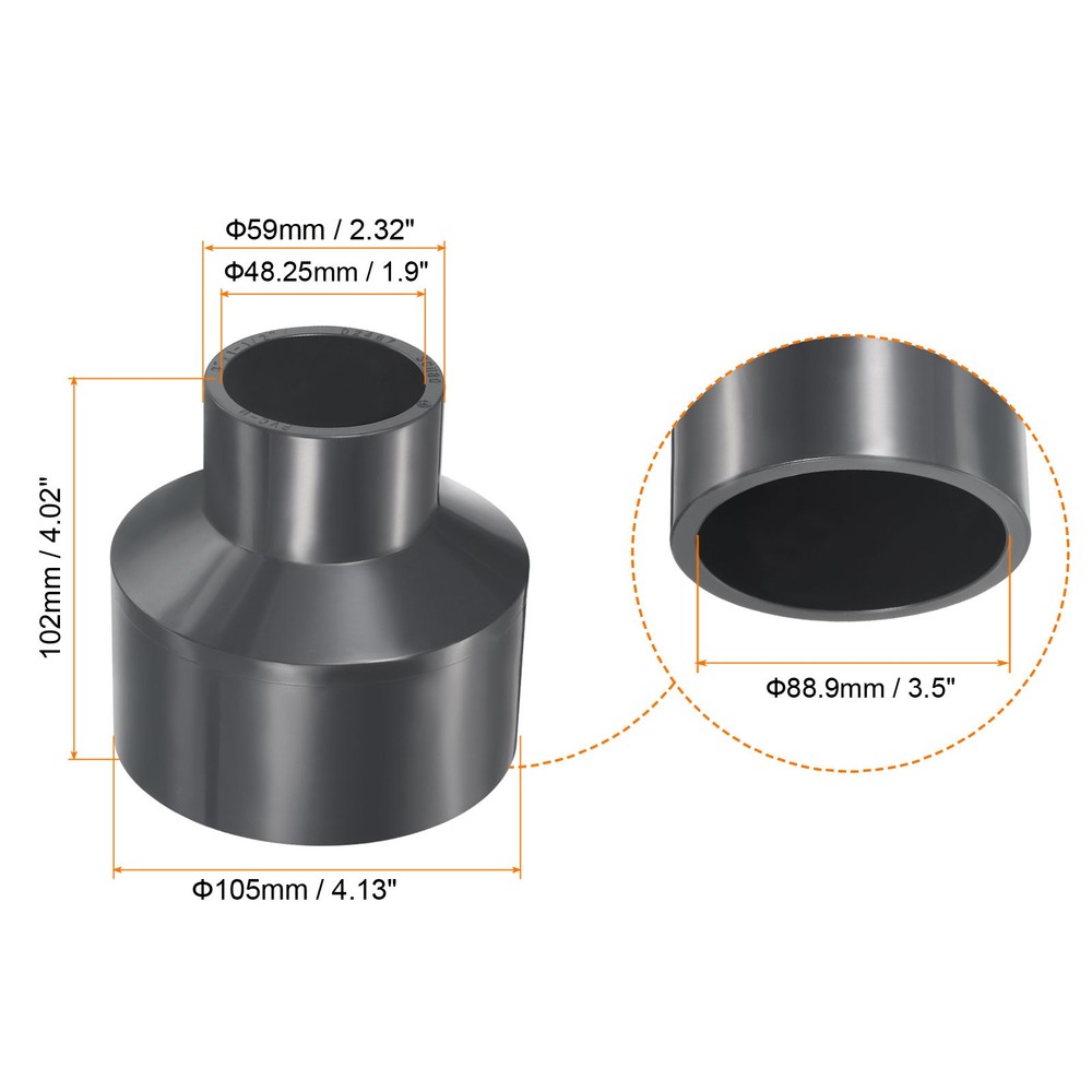UPVC Hose Reducer Fitting 3"x 1-1/2" Program Socket 80 Straight Coupling