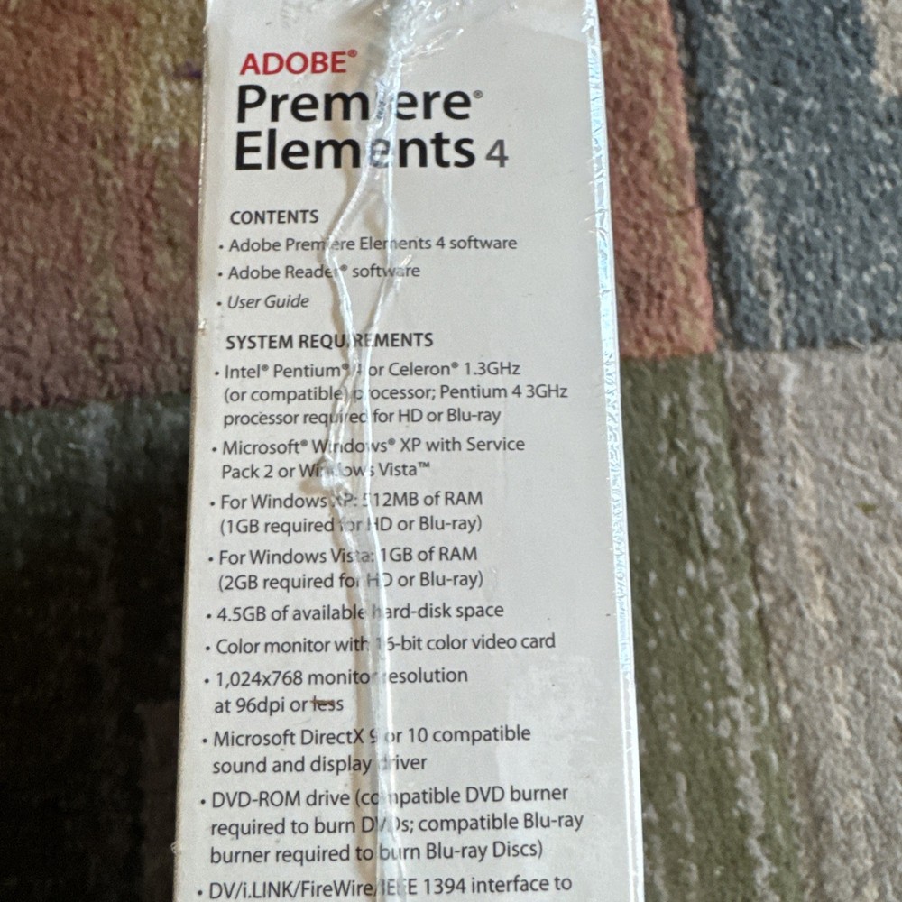 ADOBE PREMIERE ELEMENTS 4 SOFTWARE NEW SEALED PACKAGE YOU TUBE VIDEO EDITING