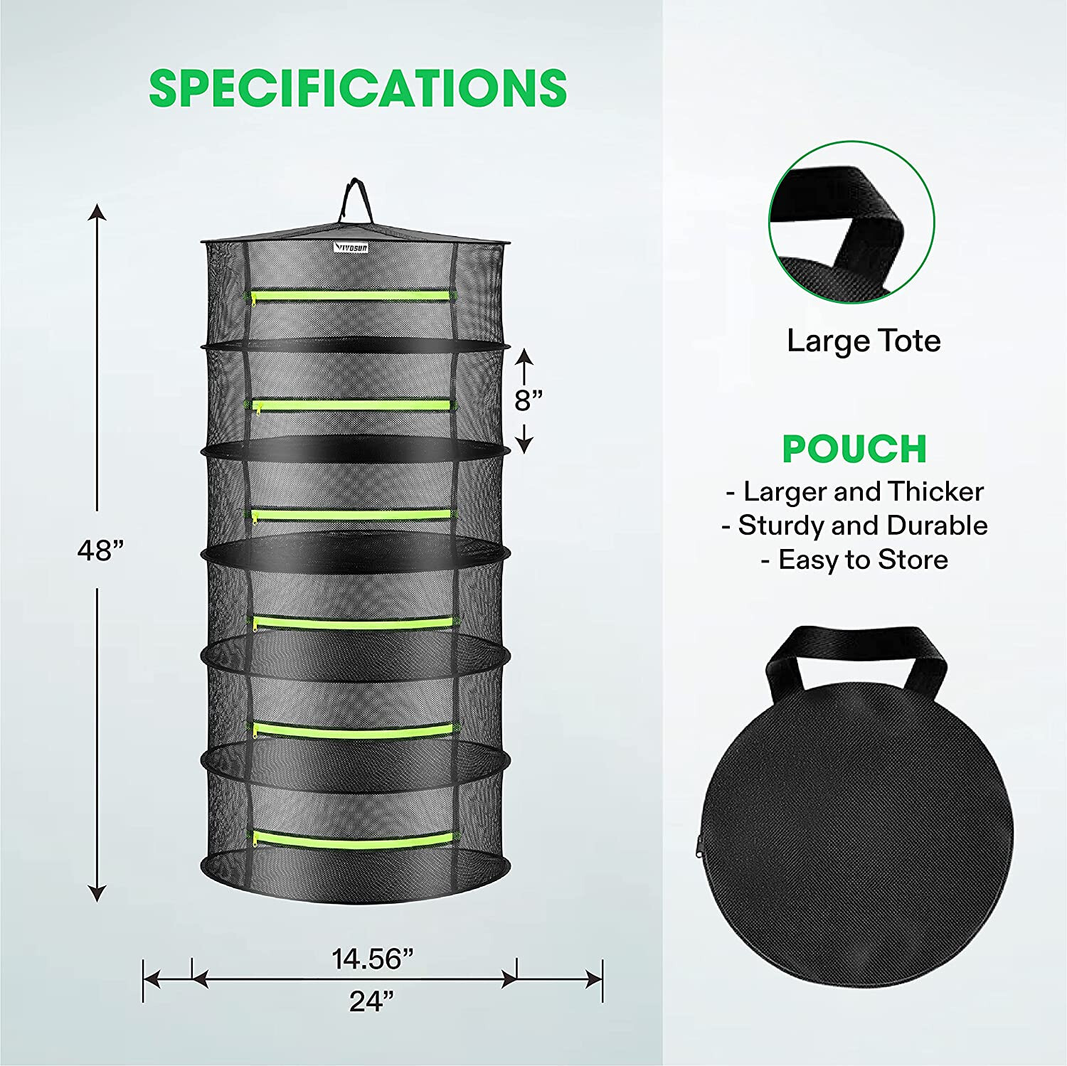 2ft 6-Layer Hanging Herb Mesh Rack Foldable Drying Net with Zippers