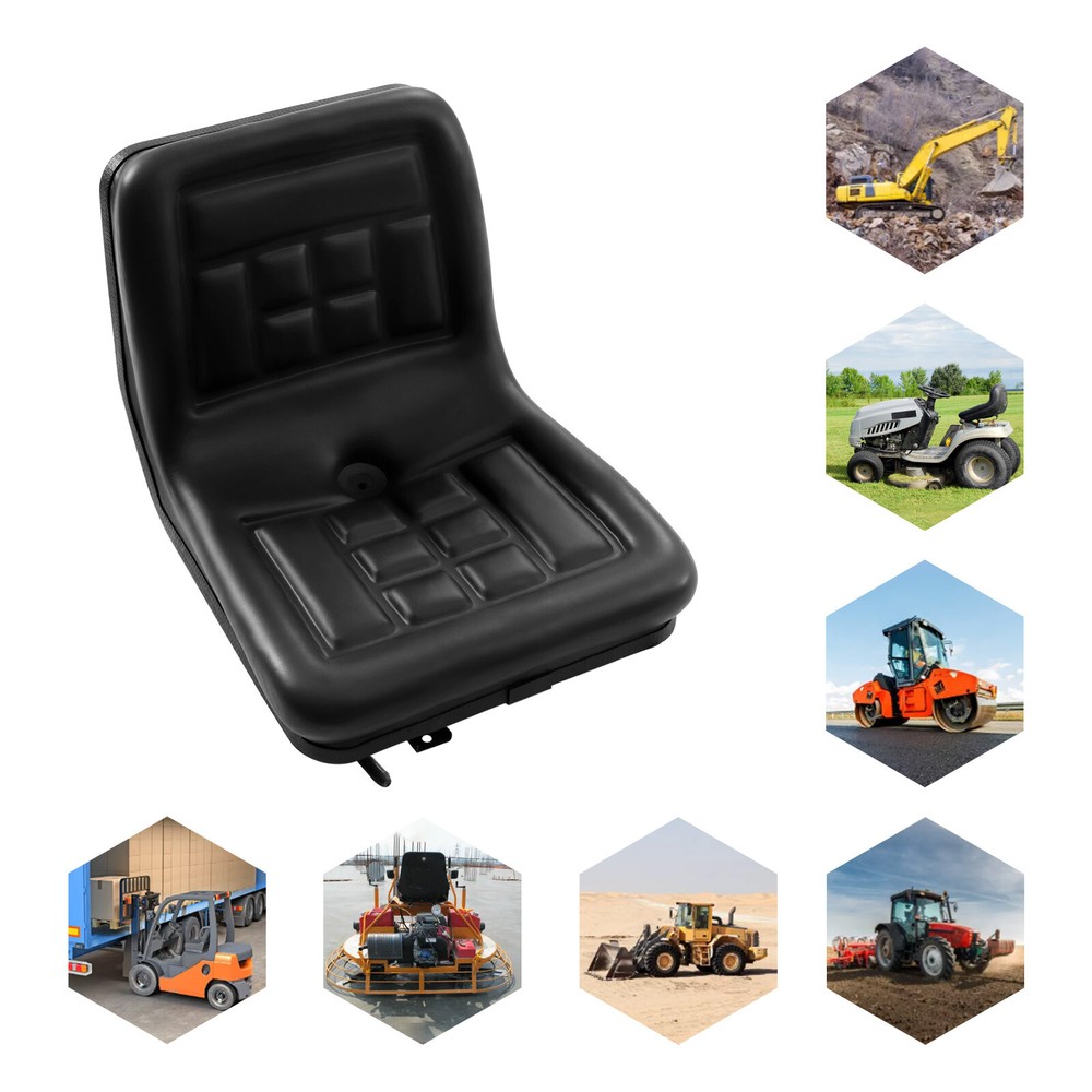 Universal Compact High Back Mower Seat Black Seat with Mounting Bolt Patterns