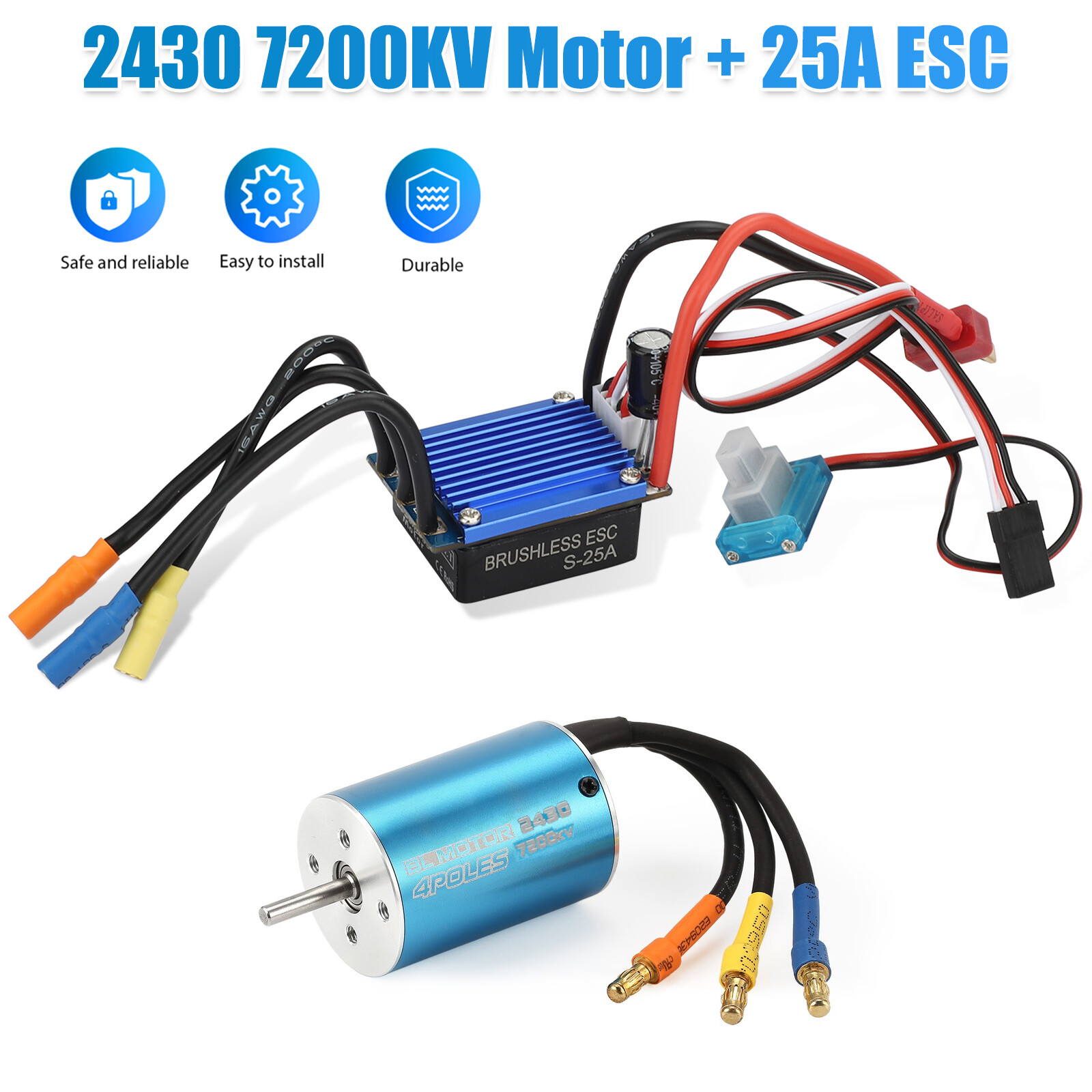 2430 7200KV Waterproof Brushless Motor+ESC Combo Set for 1/18 1/16 RC Car Truck