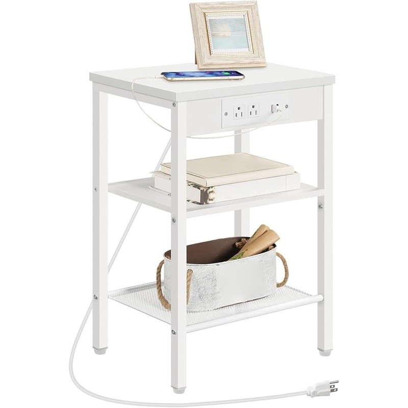 Multi-Functional Side Table W/ Outlets USB Adjustable Shelves Easy Assembly