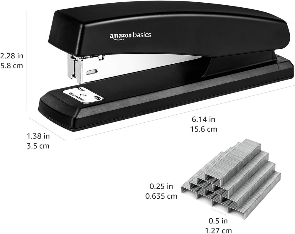 Amazon Basics Stapler with 1000 Staples, Office Stapler, 25 1-Pack, Black