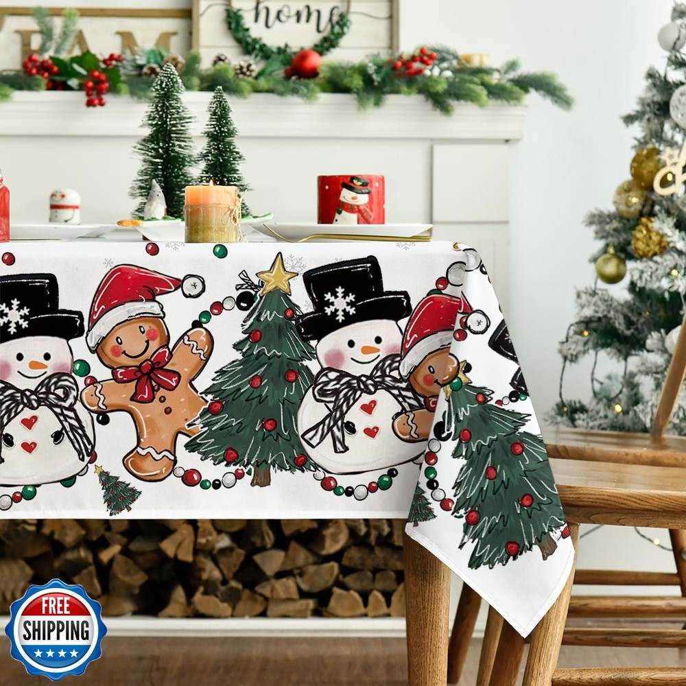 Horaldaily Christmas Tablecloth 60×120 Inch Rectangular, Gingerbread Man Tree