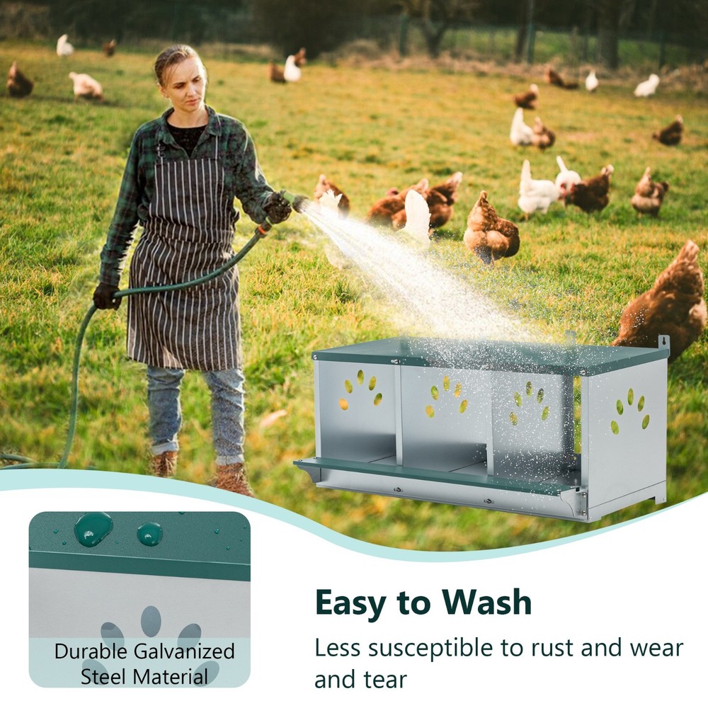 3 Chicken Nesting Boxes for Laying Eggs Galvanized Steel Hen Nesting Box