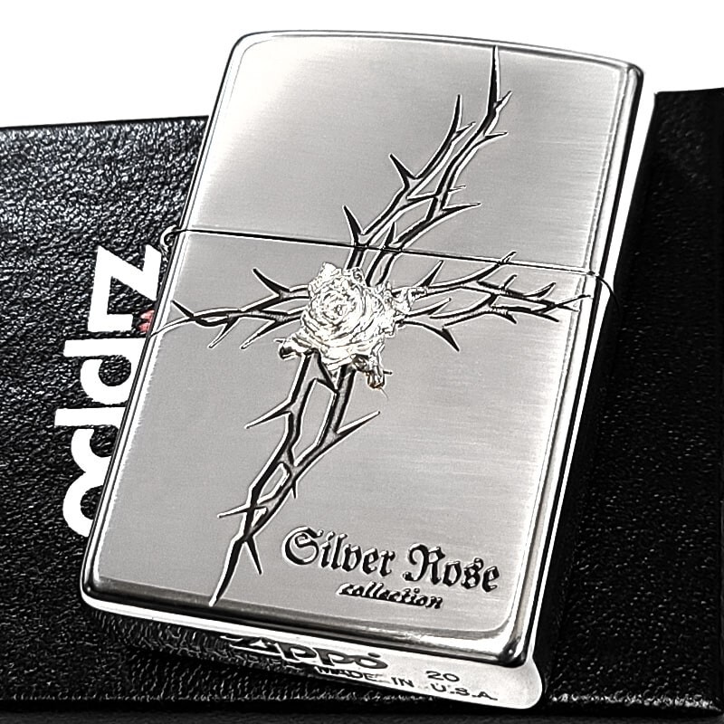 Zippo Rose Pure Silver Metal Cross One Sided Processing Etching Lighter Regular