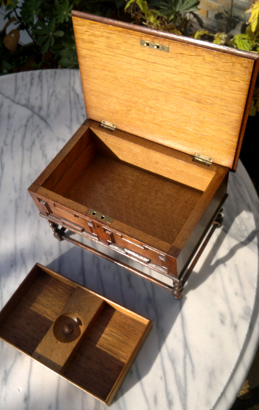 Antique English Oak Miniature 19th Century Apprentice Piece Table Desk Caddy