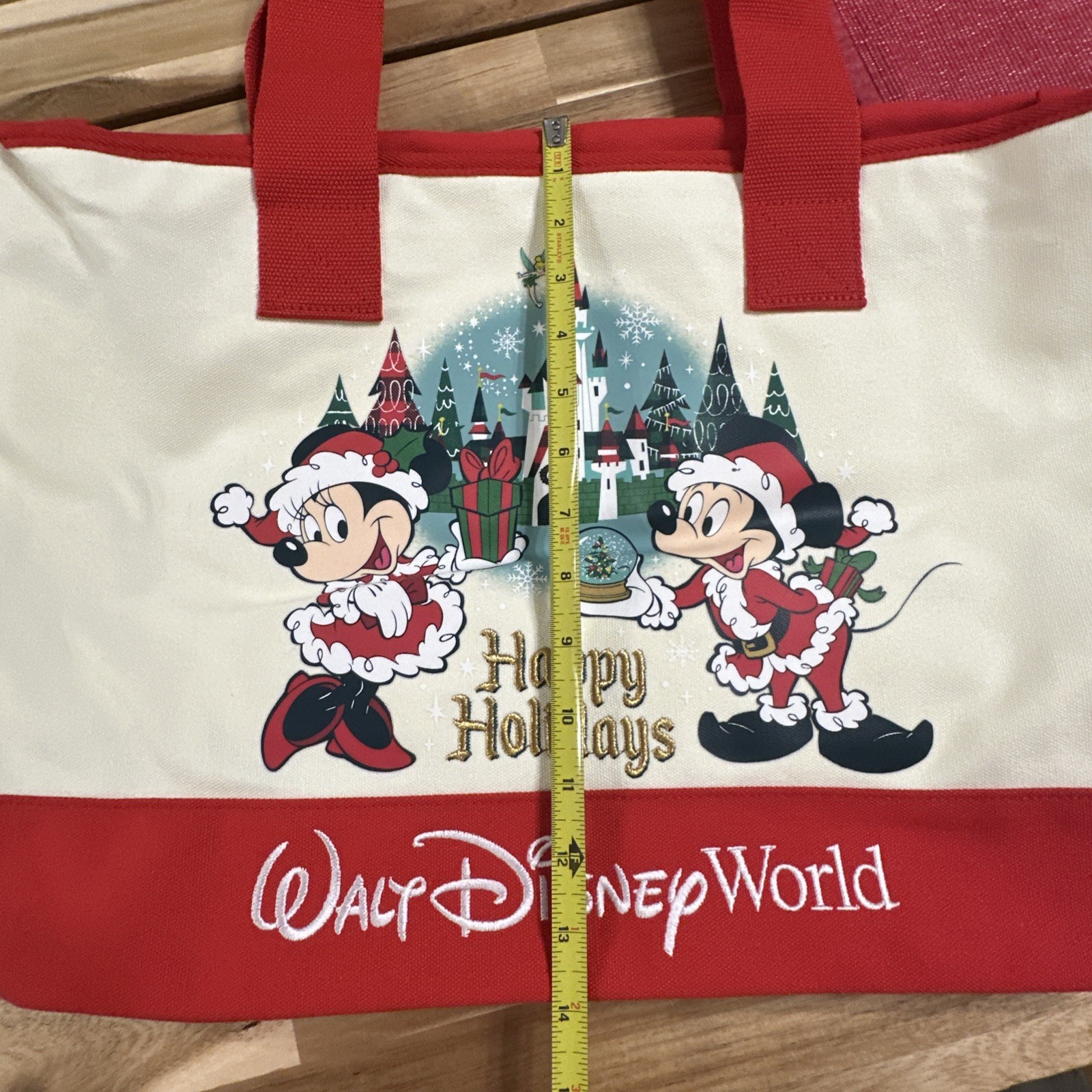 WALT DISNEY WORLD MERRY CHRISTMAS CANVAS TOTE BAG HAPPY HOLIDAYS MICKEY MINNIE