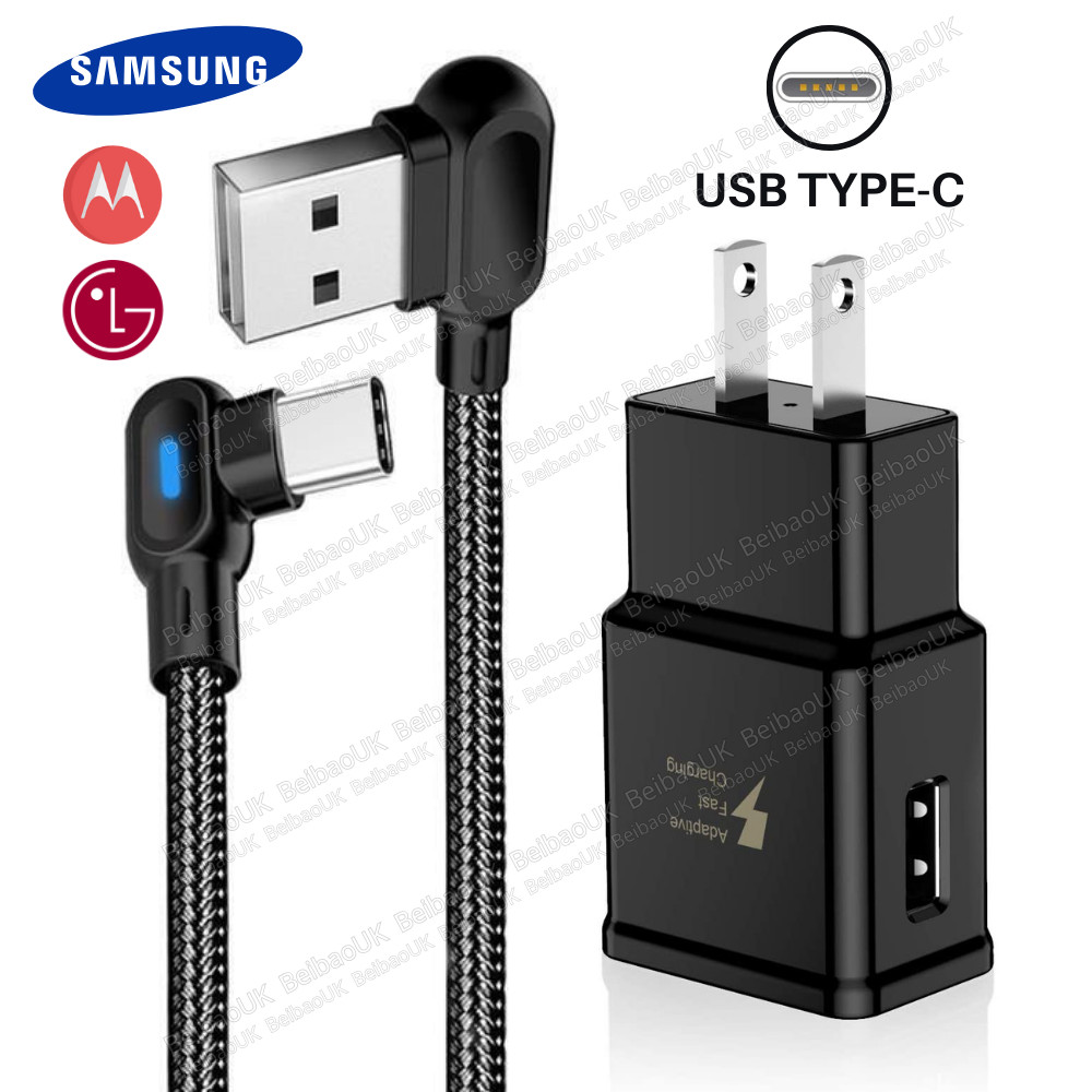 90 Degree Right Angle USB C Fast Charger Cable Type C Cord For Samsung Adapter