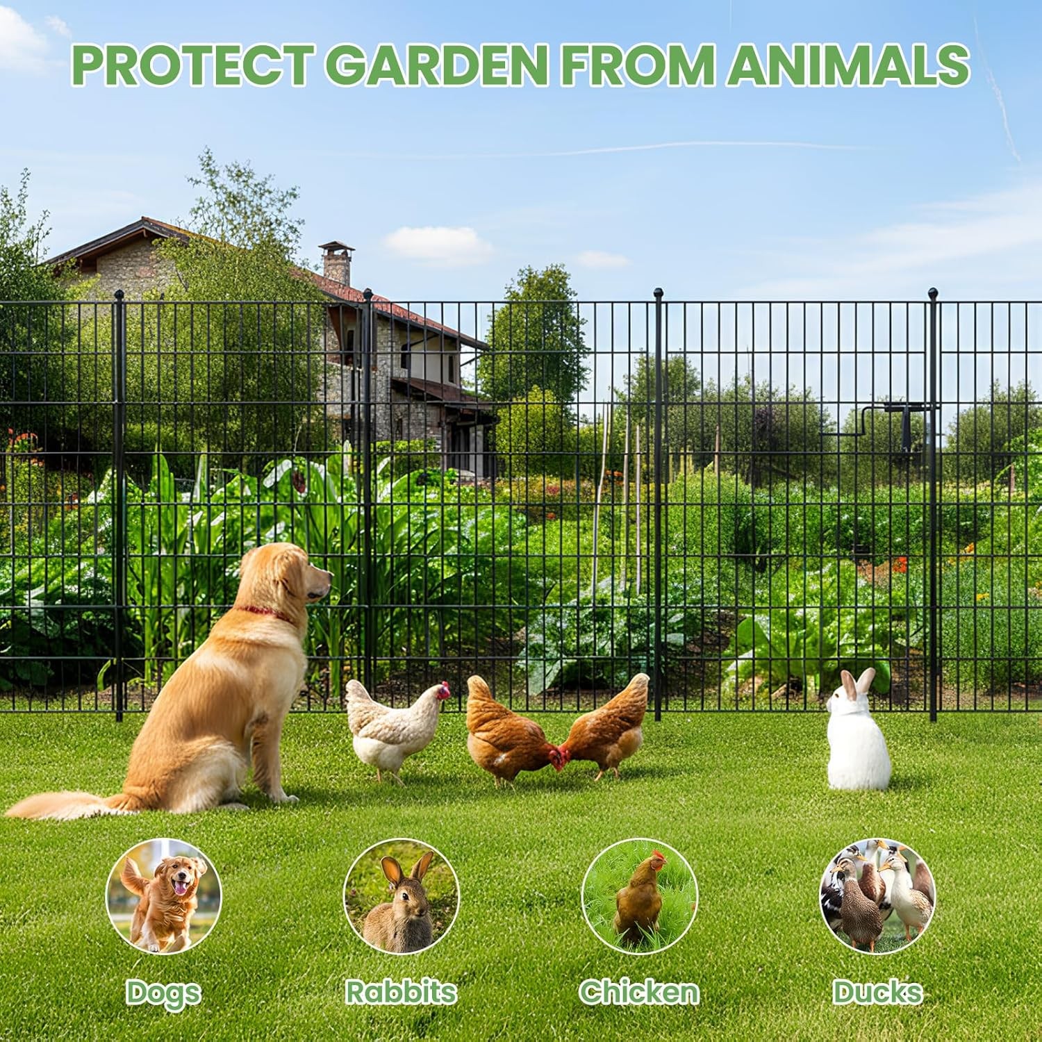 NAIZEA Garden Fence with Gate 7 Panels 13 Panels Animal Barrier No Dig Pet Fence