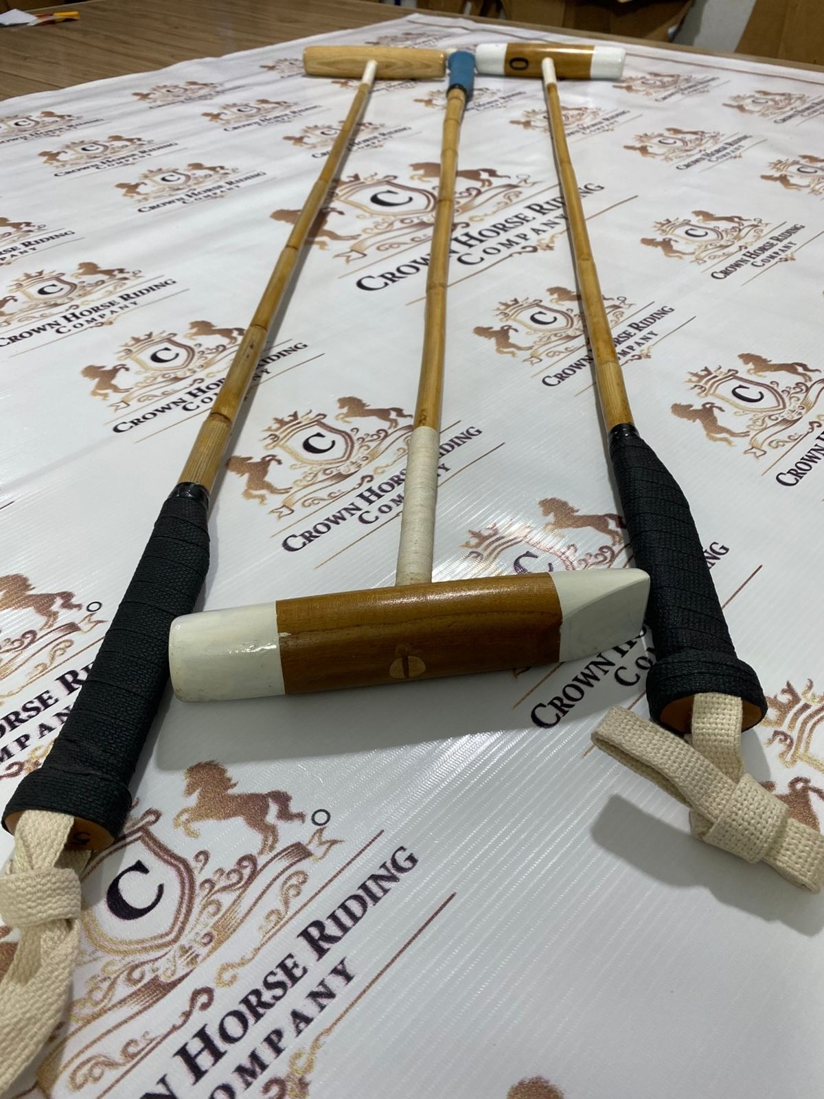 2 Polo Sticks 52" Mallet Handmade Durable Root Cane Wood Head Skene Vintage