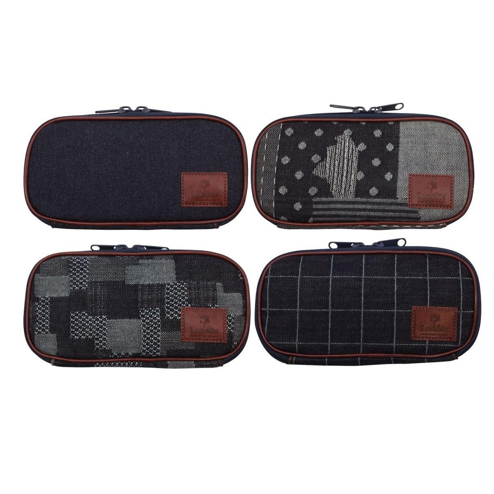 Denim round-zip pen case, patchwork pencil case, LDD RZP 101