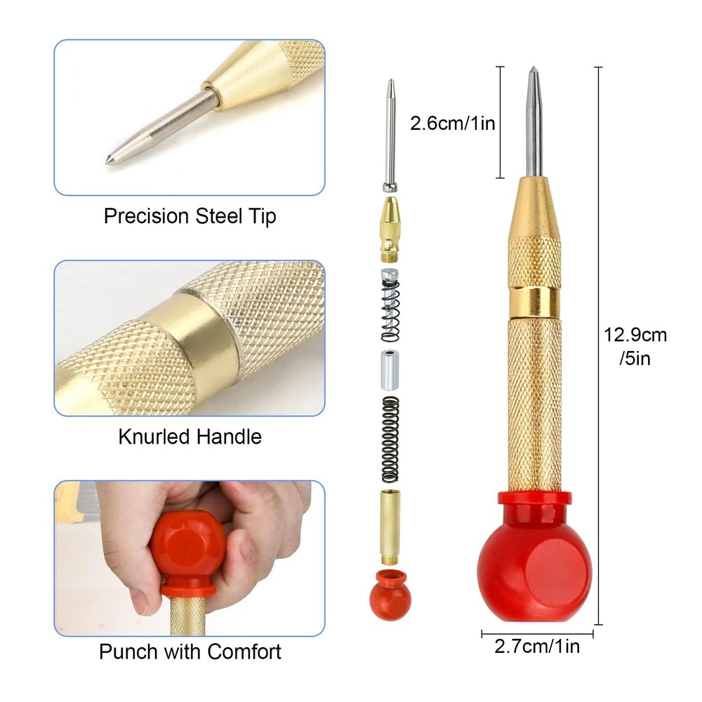 3 Piece Automatic Center Punch One Hand Action for Workshop Use DIY Projects