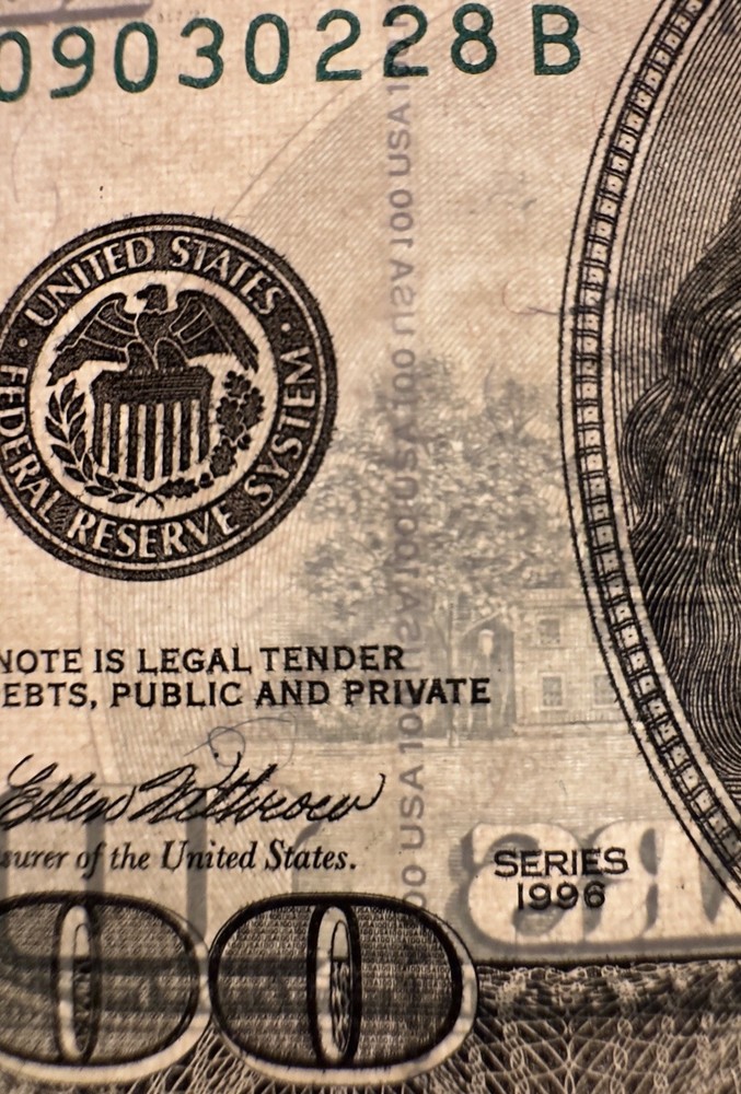 1996 One Hundred Dollar Bill (Misaligned Print, Stamp Error, Low #, Bleeds, etc)