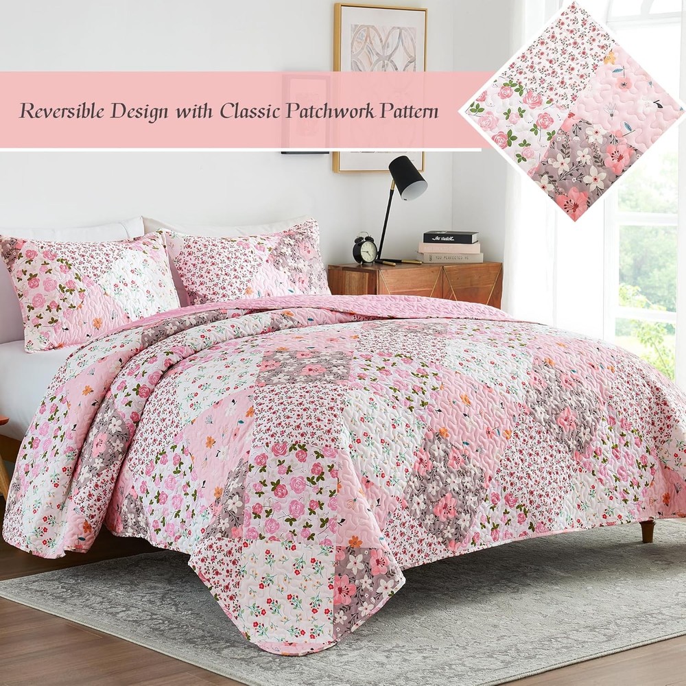 Patchwork Quilt Twin Size Extra Soft Boho Floral Bedspreads Bed Reversible