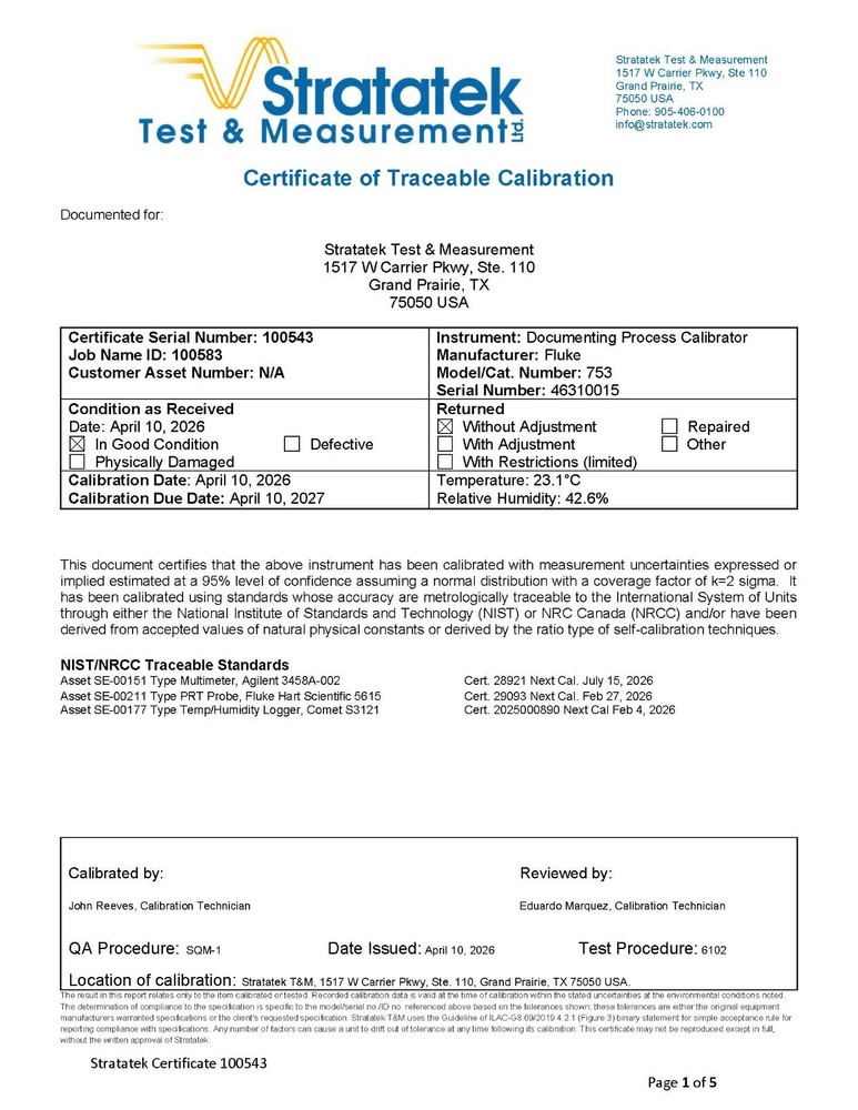 Fluke 753 Documenting Process Calibrator NIST Calibrated with Data