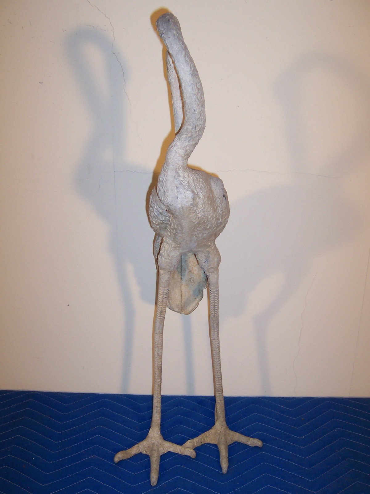 Vintage Weathered Aluminum Egret Crane Bird Garden Pond Statues