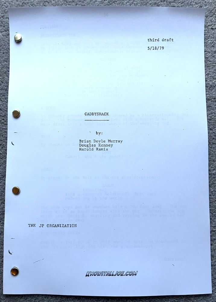 Caddyshack Film Screenplay / Script. Bill Murray, Chevy Chase.